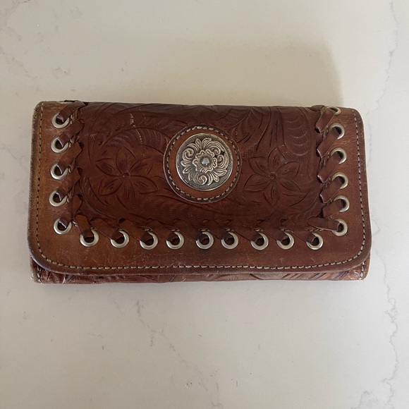 American West Brown Tooled Leather Wallet - Picture 1 of 11
